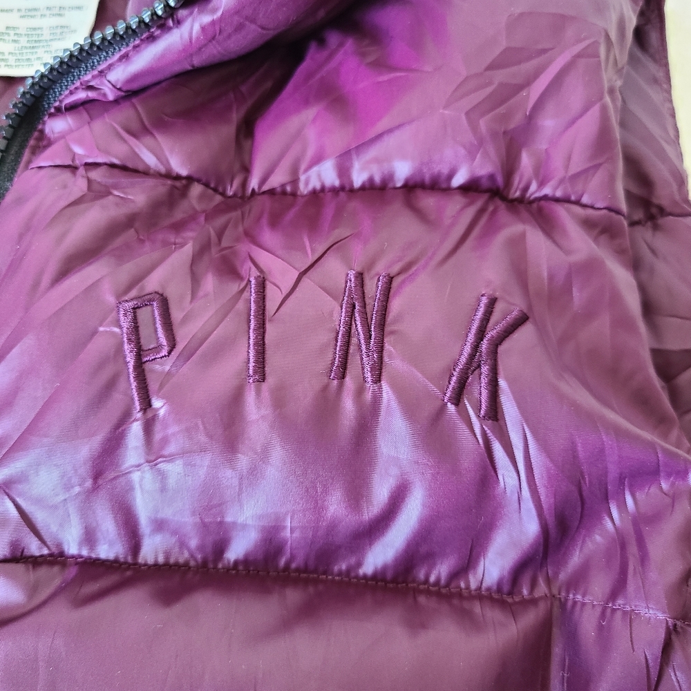 PINK Victoria’s Secret Puffer Vest Women’s XS Maroon Zip Up Quilted Cozy Y2K - Picture 3 of 9
